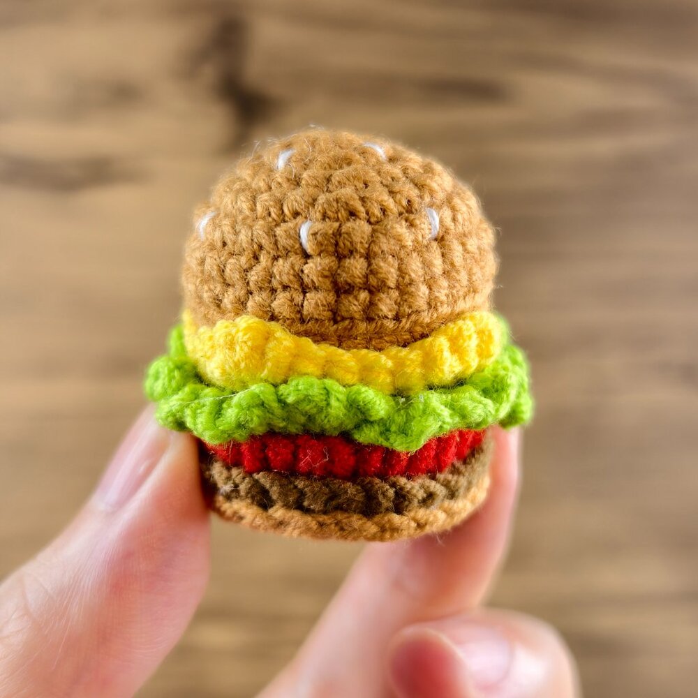 Handmade Amigurumi Crochet Hamburger Plushie - Picture 2 of 5